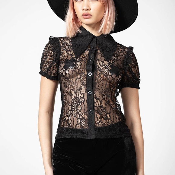 Killstar Tops - Vexing Lace Collar Blouse - Killstar